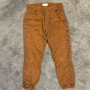 Anthropologie Brown Street Joggers Embroidered Side Detailing XS